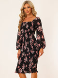 Square Neck Lantern Sleeve Mermaid Dress