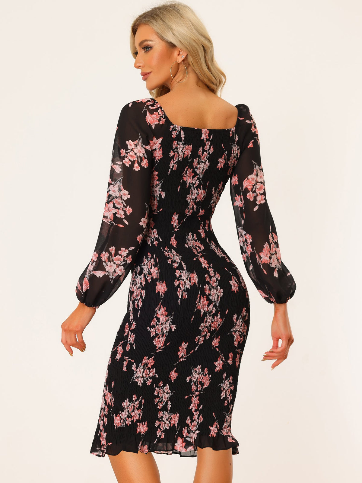 Square Neck Lantern Sleeve Mermaid Dress