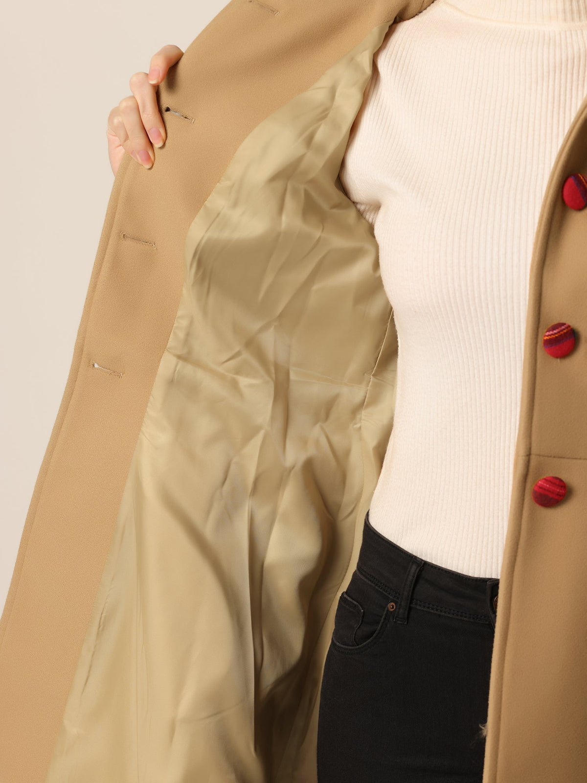 Mid-Thigh Polyester Contrast Coat