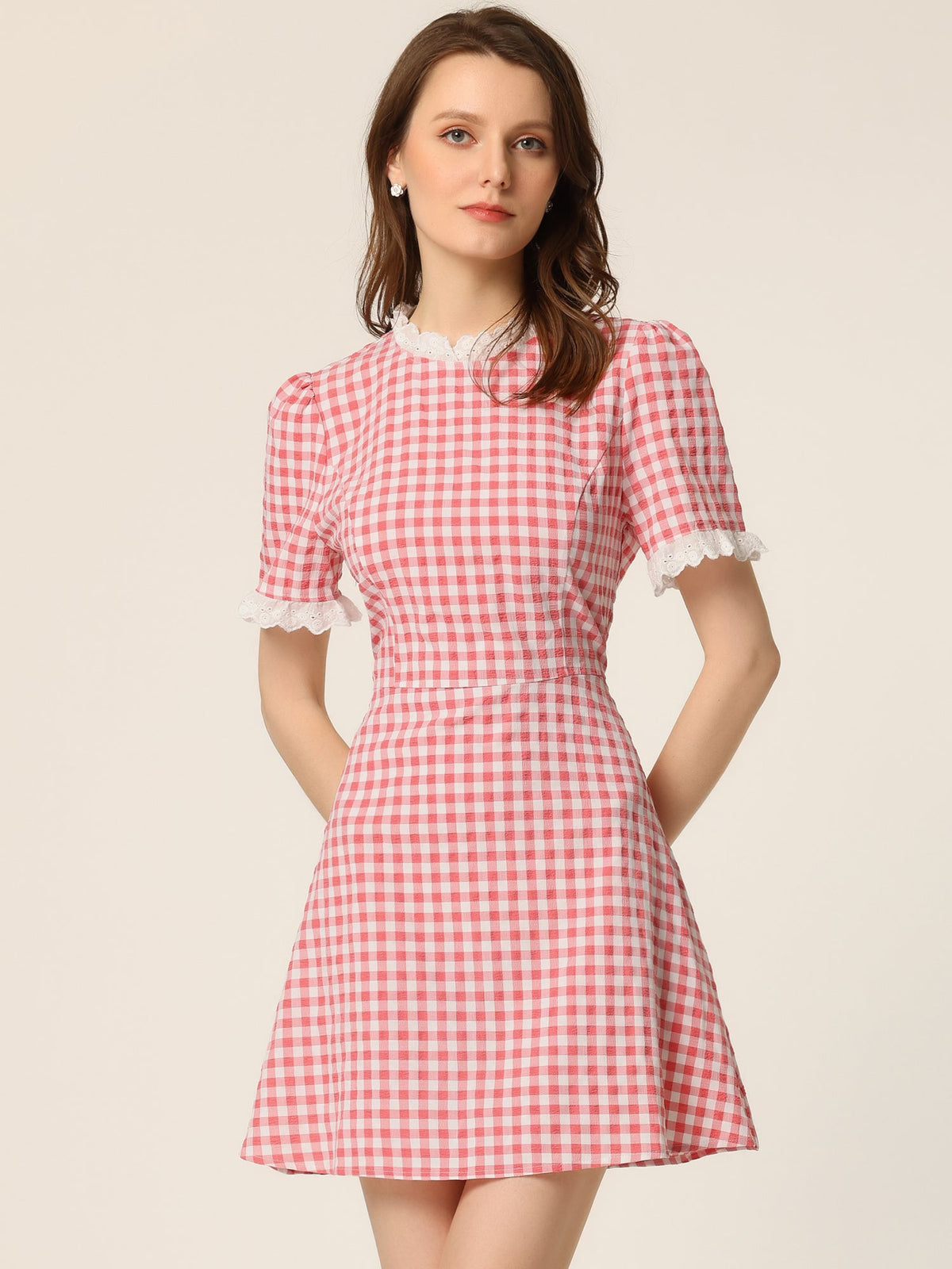 Ruffle Neck Contrast Pane Dress