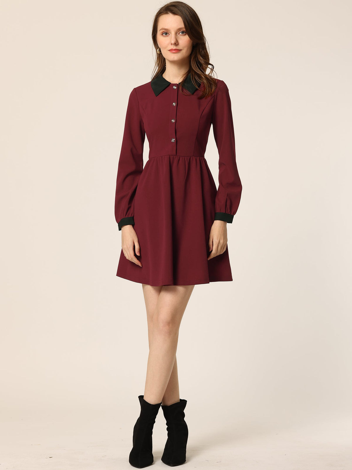 Concealed Zipper Long-Sleeve Dress