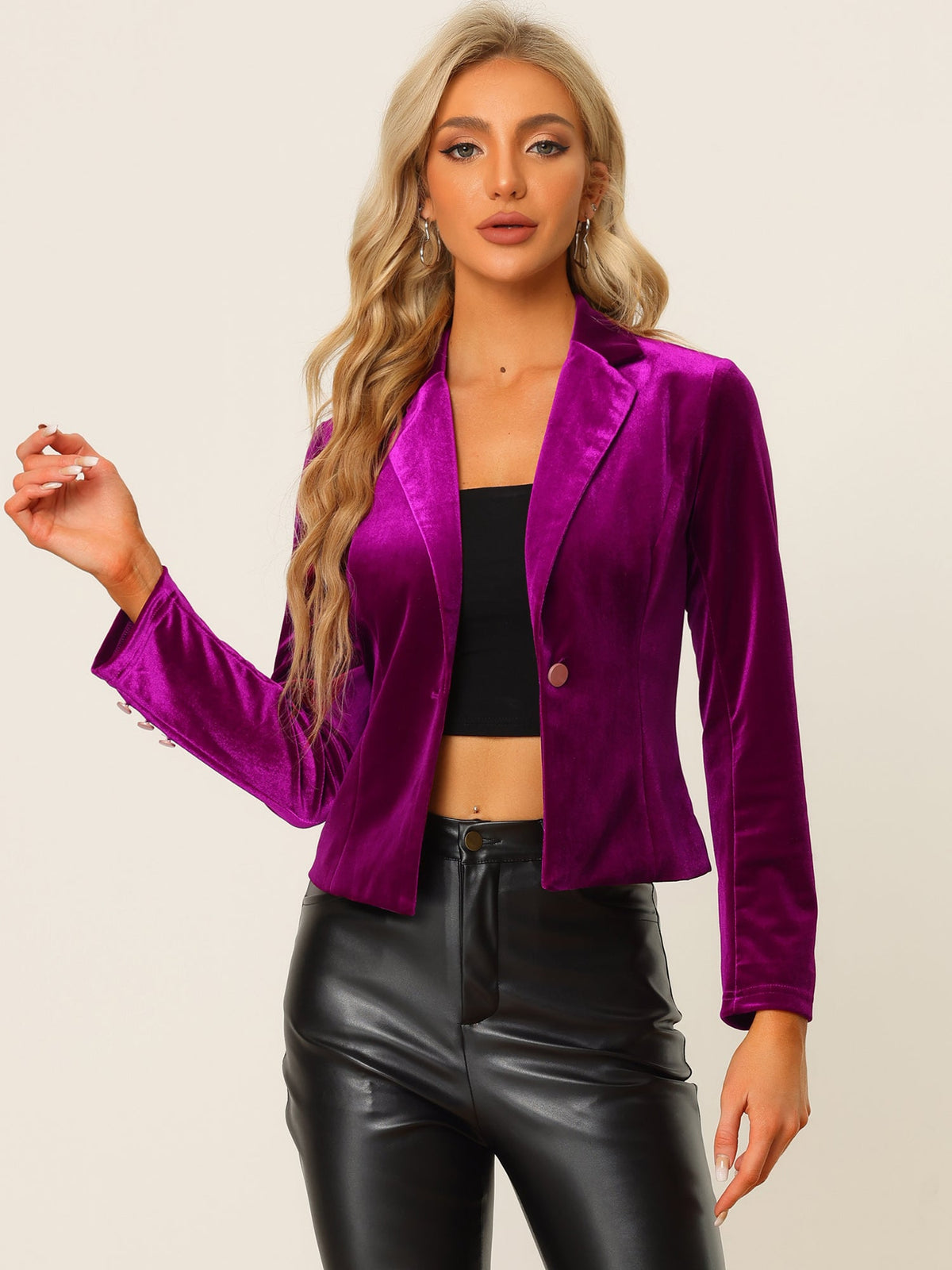 Cropped Velvet Decor-Cuff Blazer