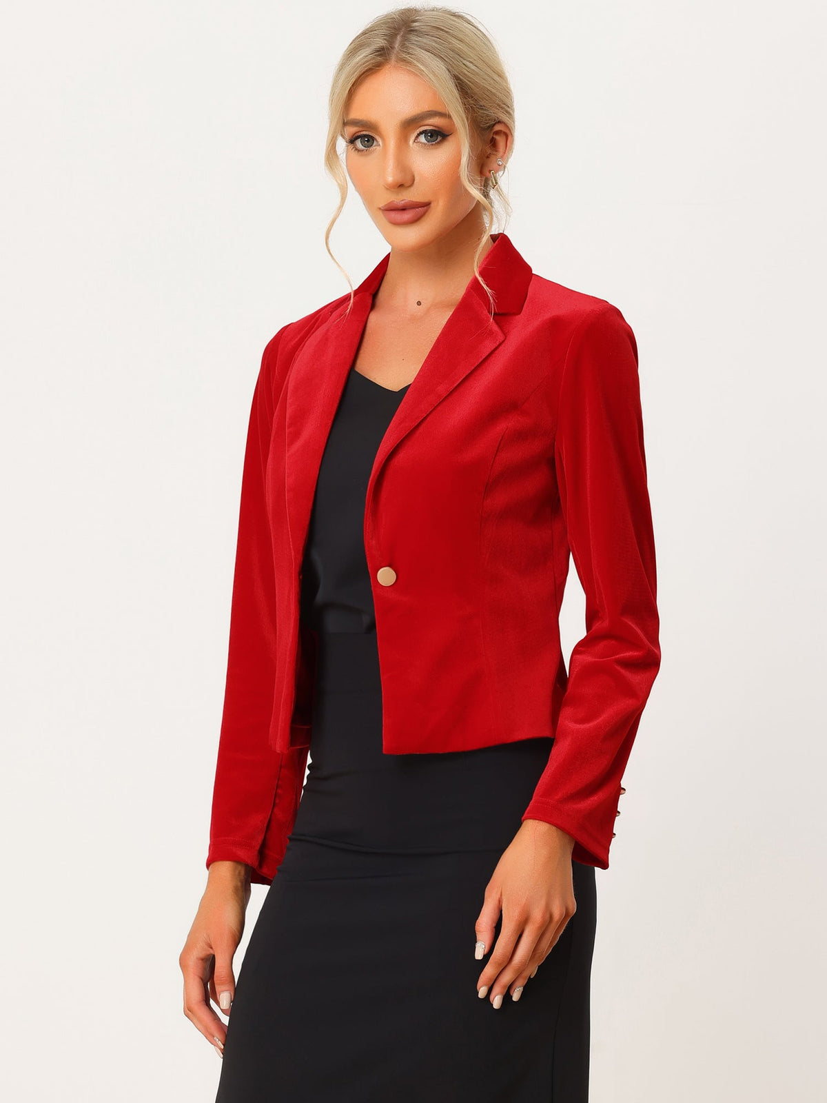 Cropped Velvet Decor-Cuff Blazer