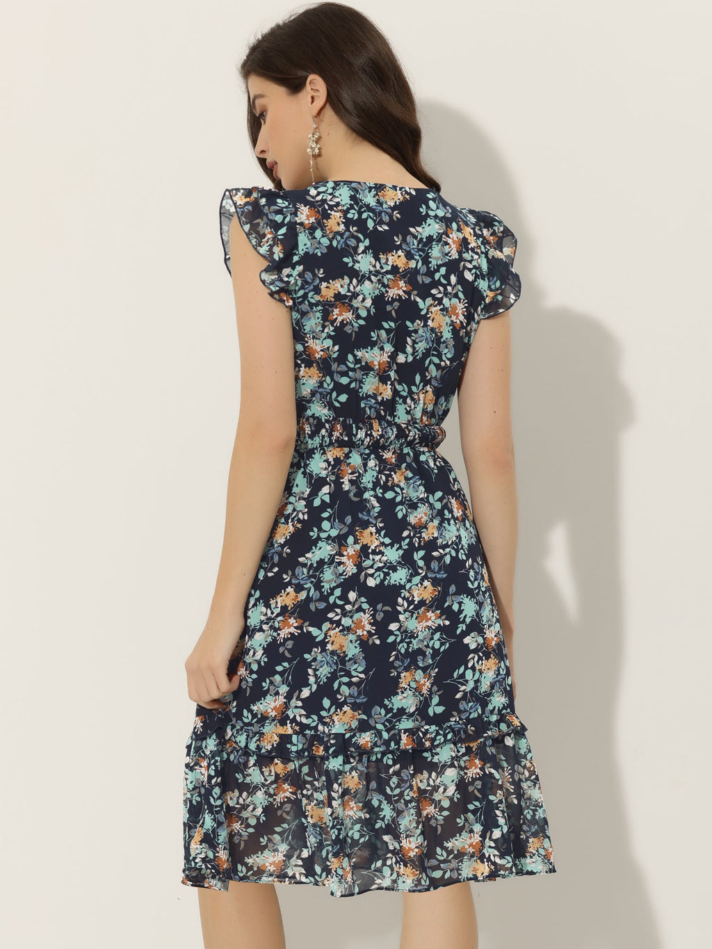 V-Neck Floral Flutter Dress