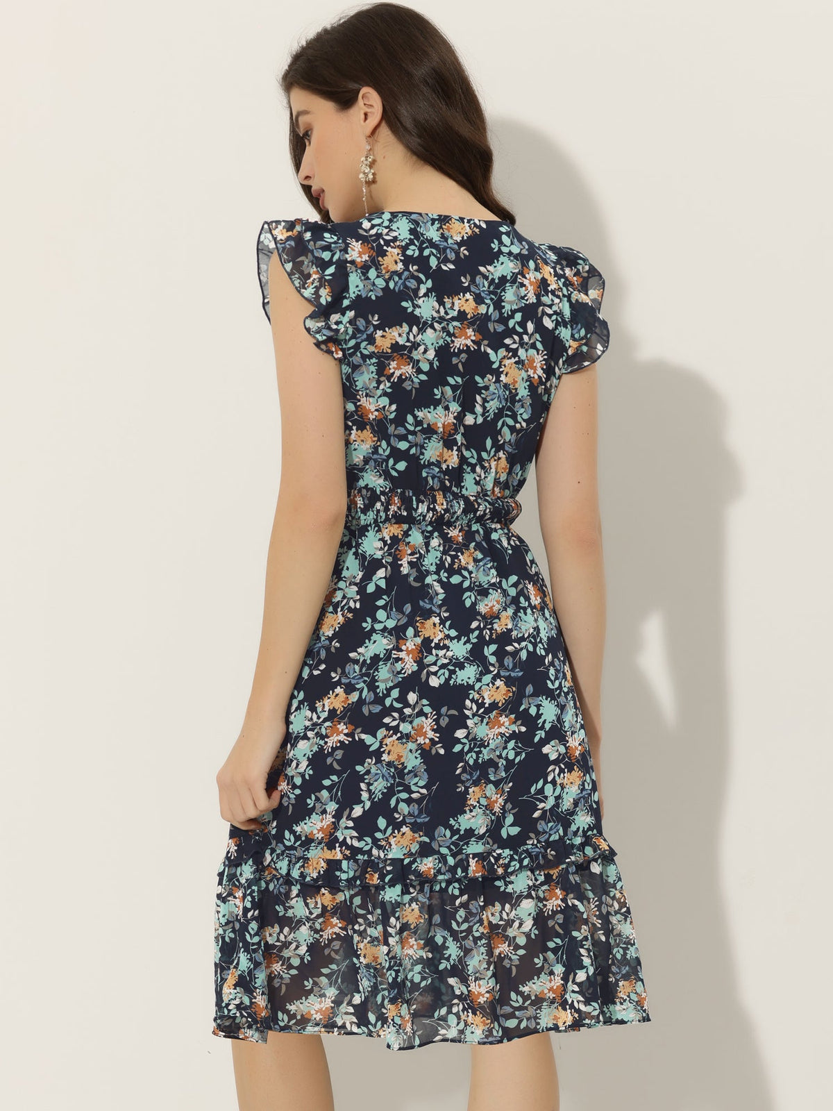 V-Neck Floral Flutter Dress