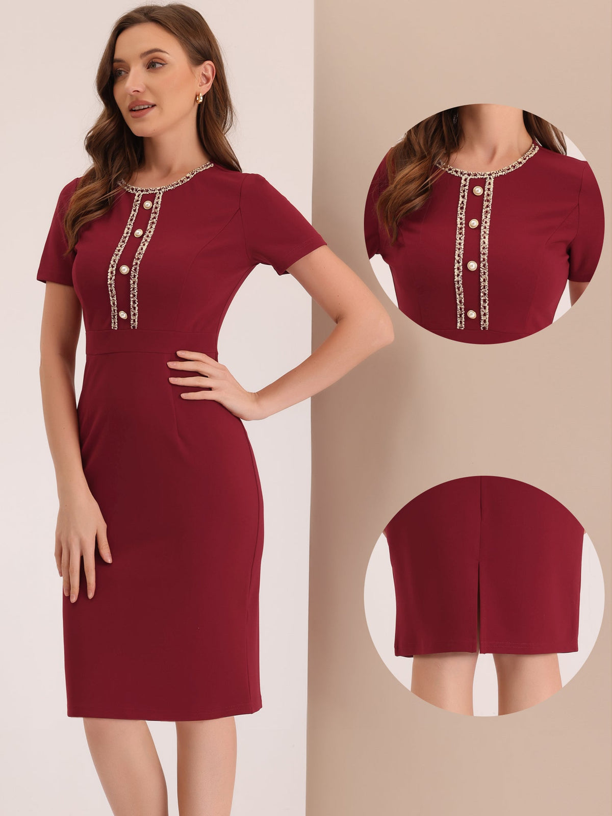 Tweed-Trim Work Dress