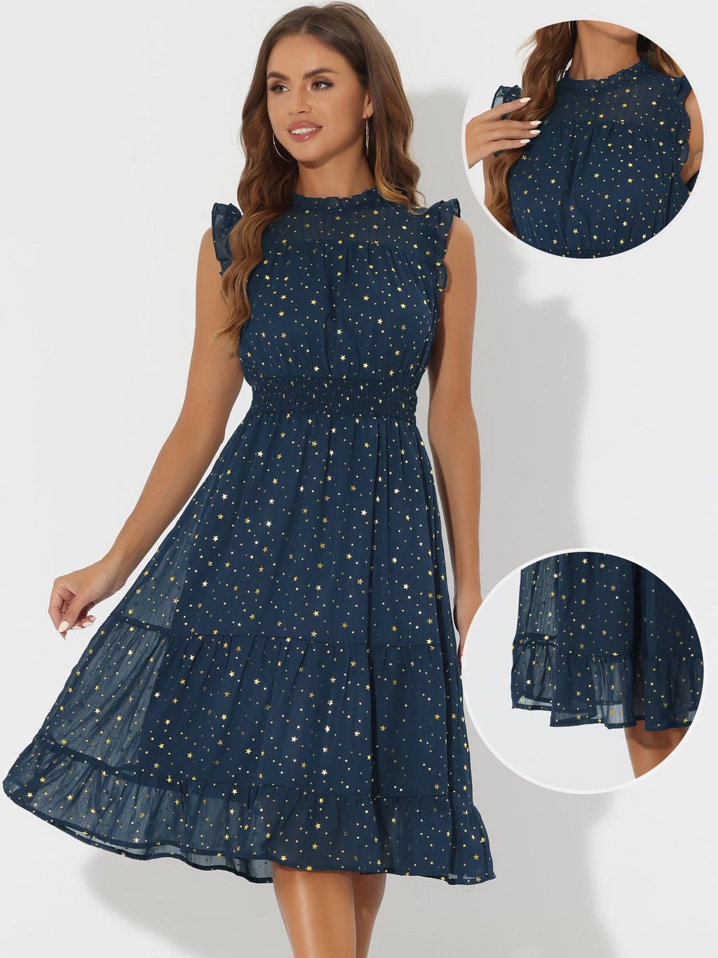 Star Print Sleeveless A-Line Dress
