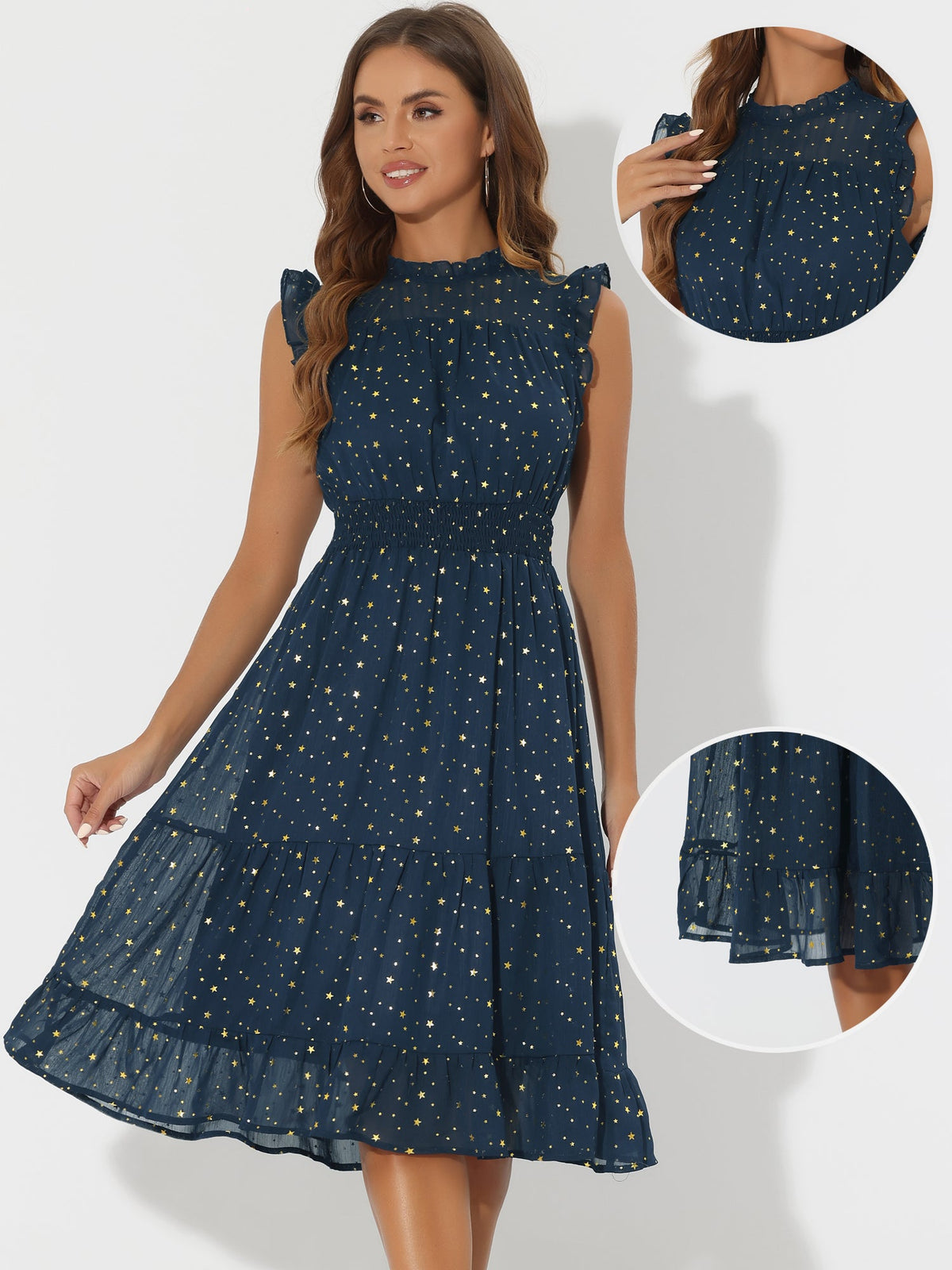 Star Print Sleeveless A-Line Dress