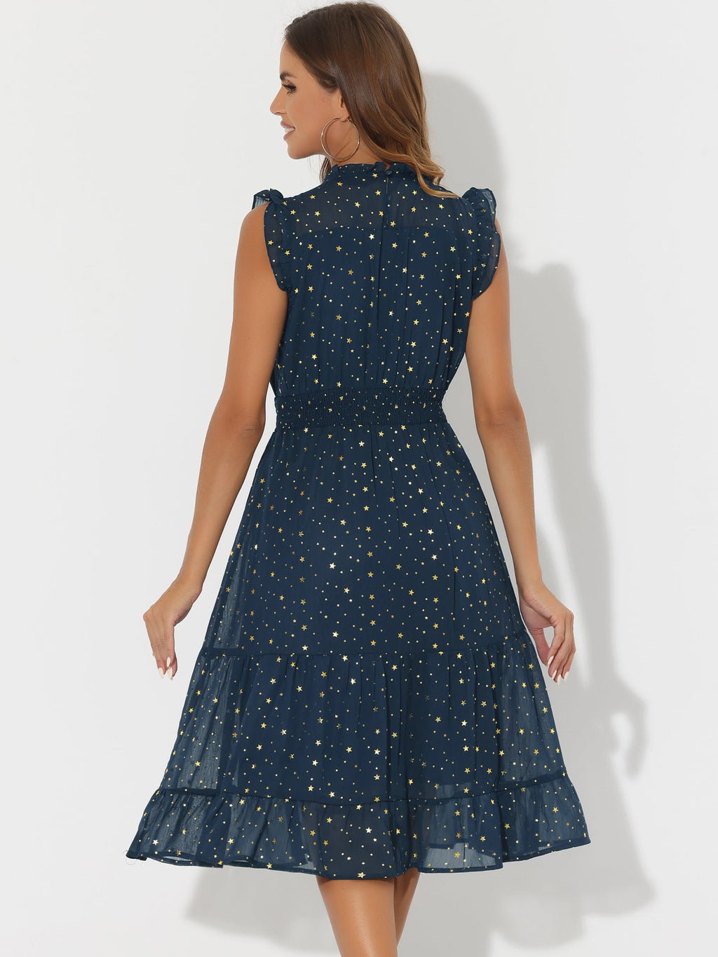 Star Print Sleeveless A-Line Dress