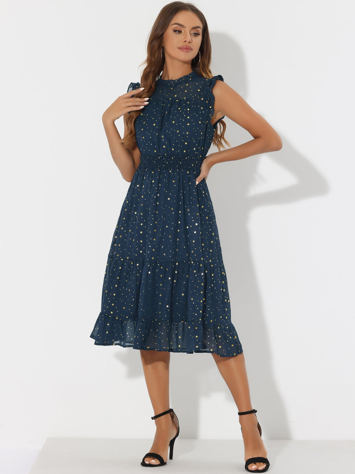 Star Print Sleeveless A-Line Dress