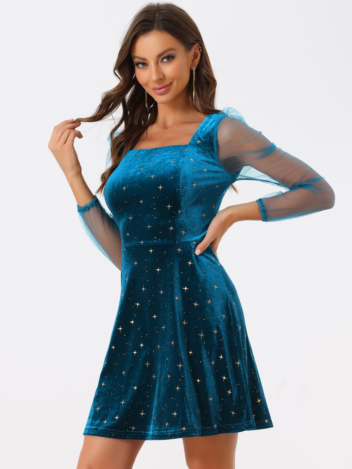 Glitter Star Square Neck Mini Dress