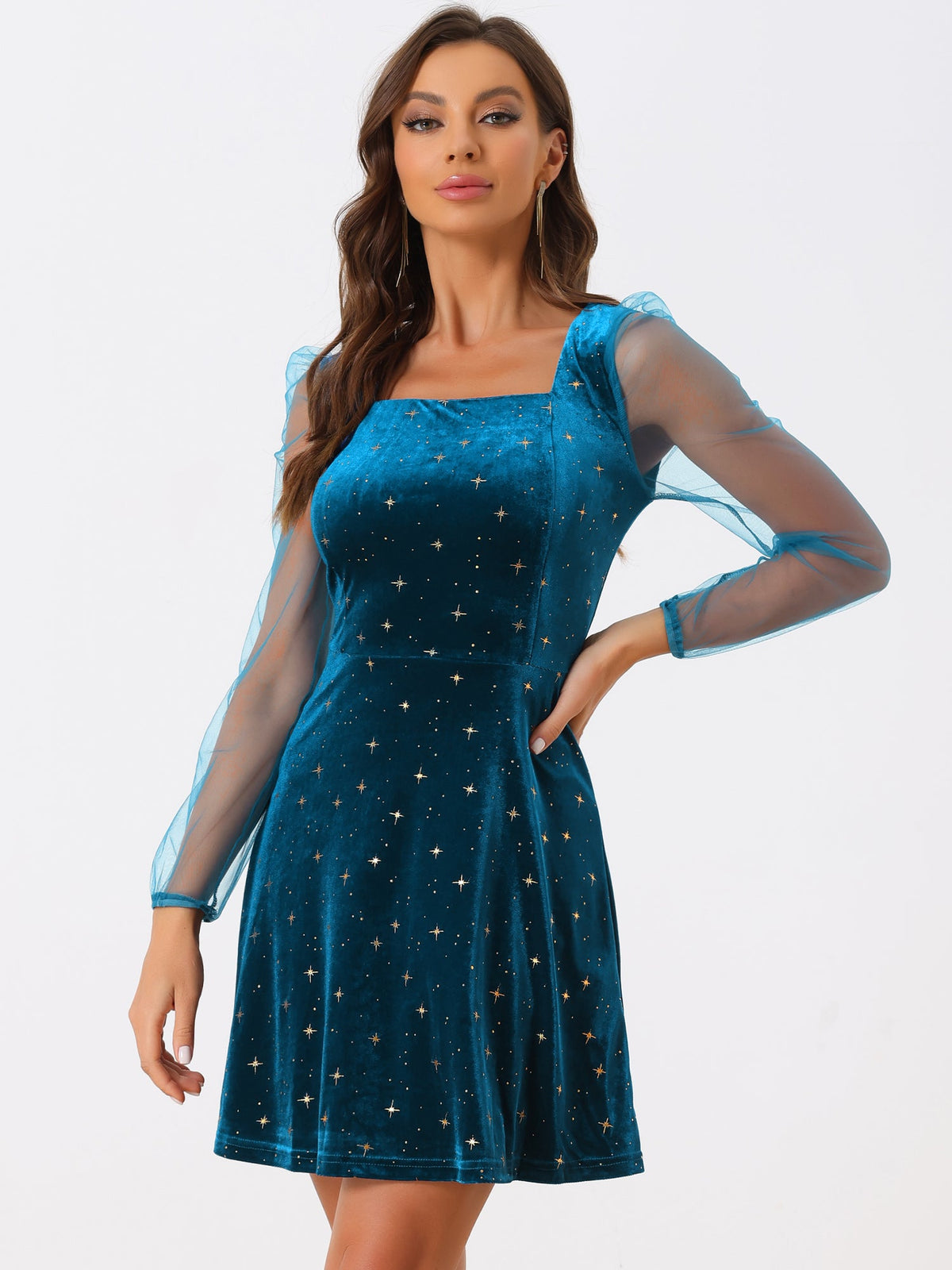 Glitter Star Square Neck Mini Dress