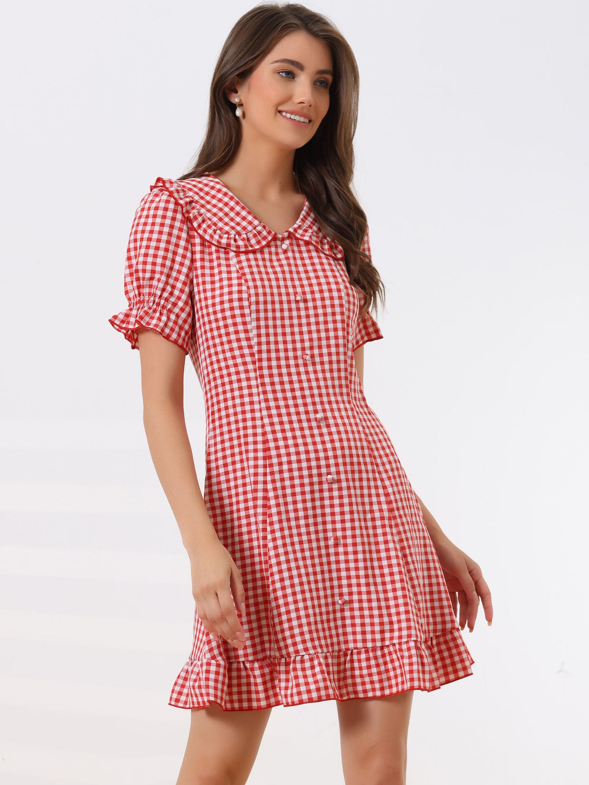 Puff Sleeve Ruffle Above-Knee Dress