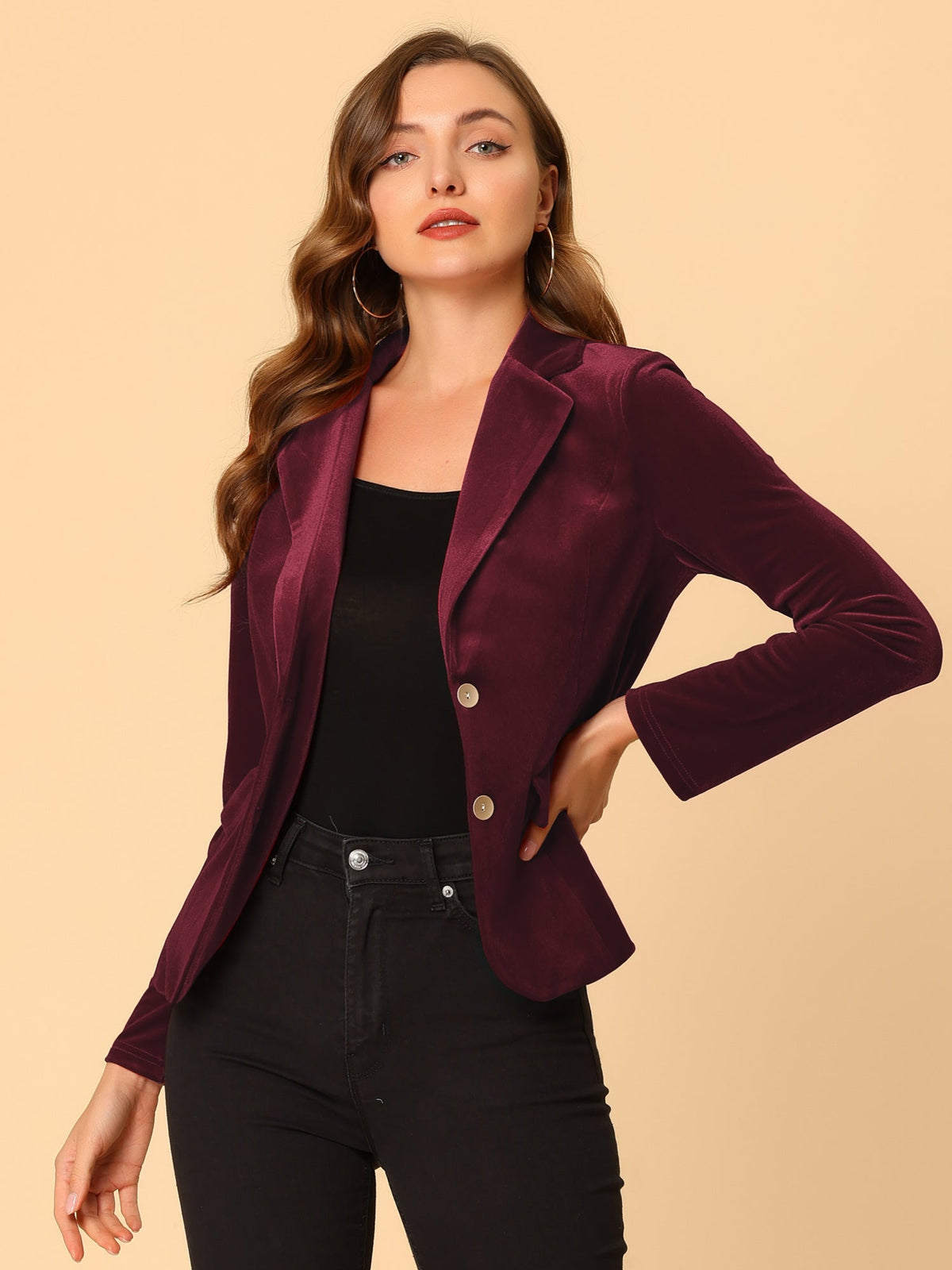 Button-Down Drape Velvet Blazer