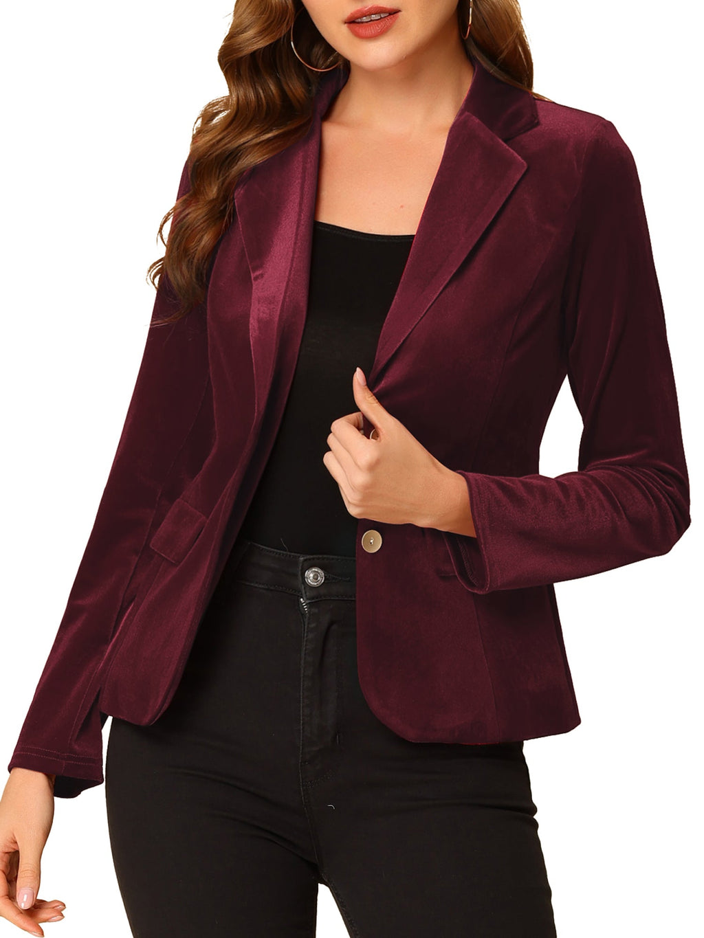 Button-Down Drape Velvet Blazer