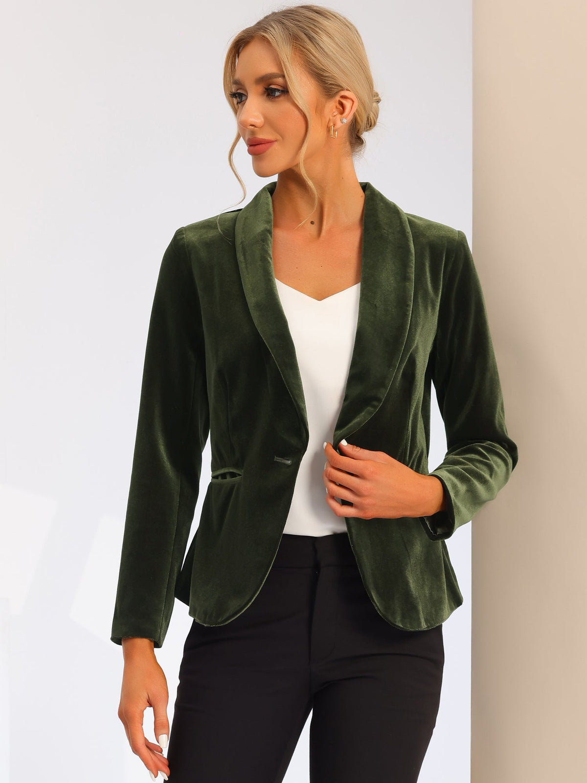 Velvet Shawl-Collar Single-Button Blazer