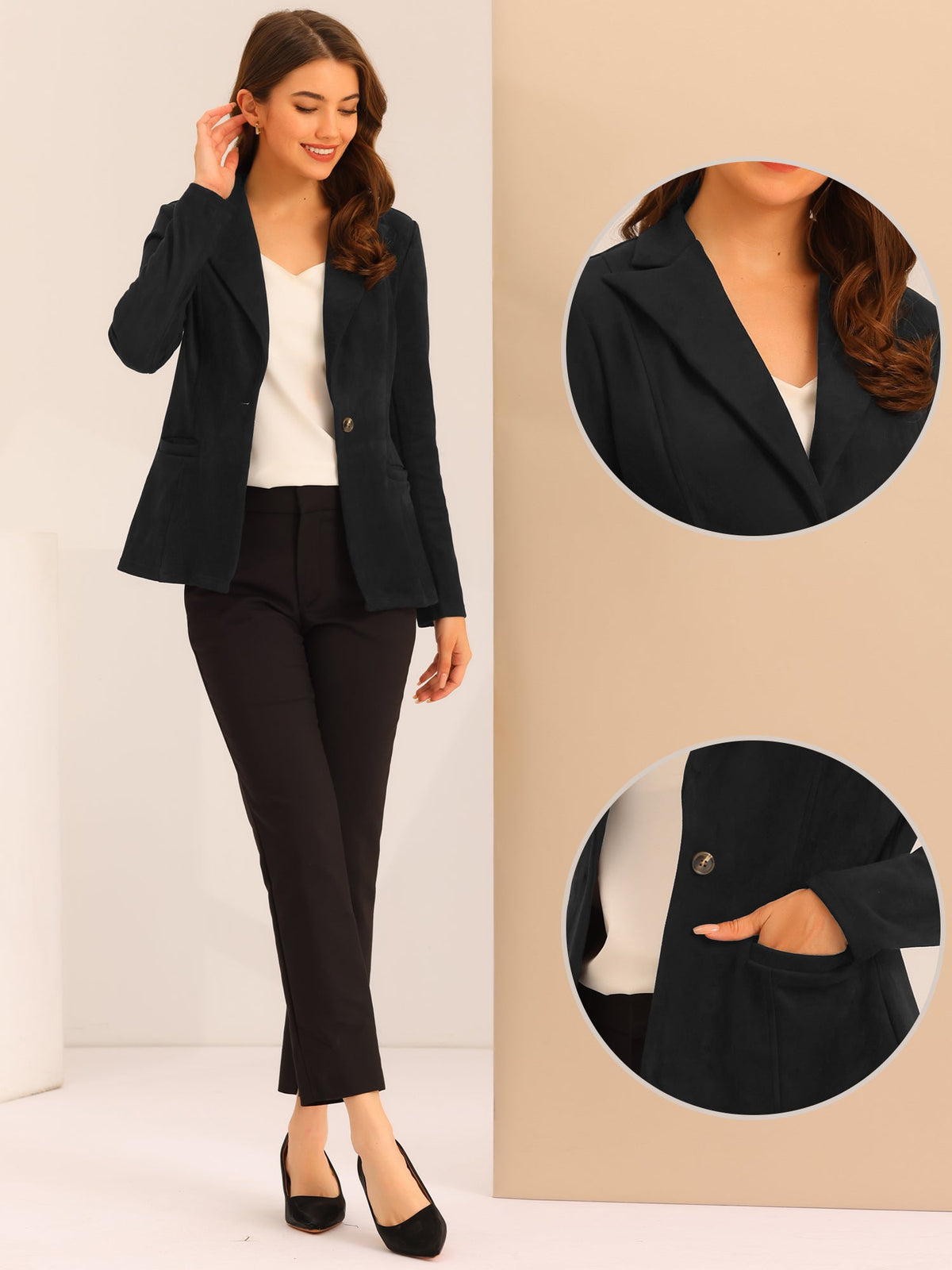 Stretch Solid Faux Suede Blazer