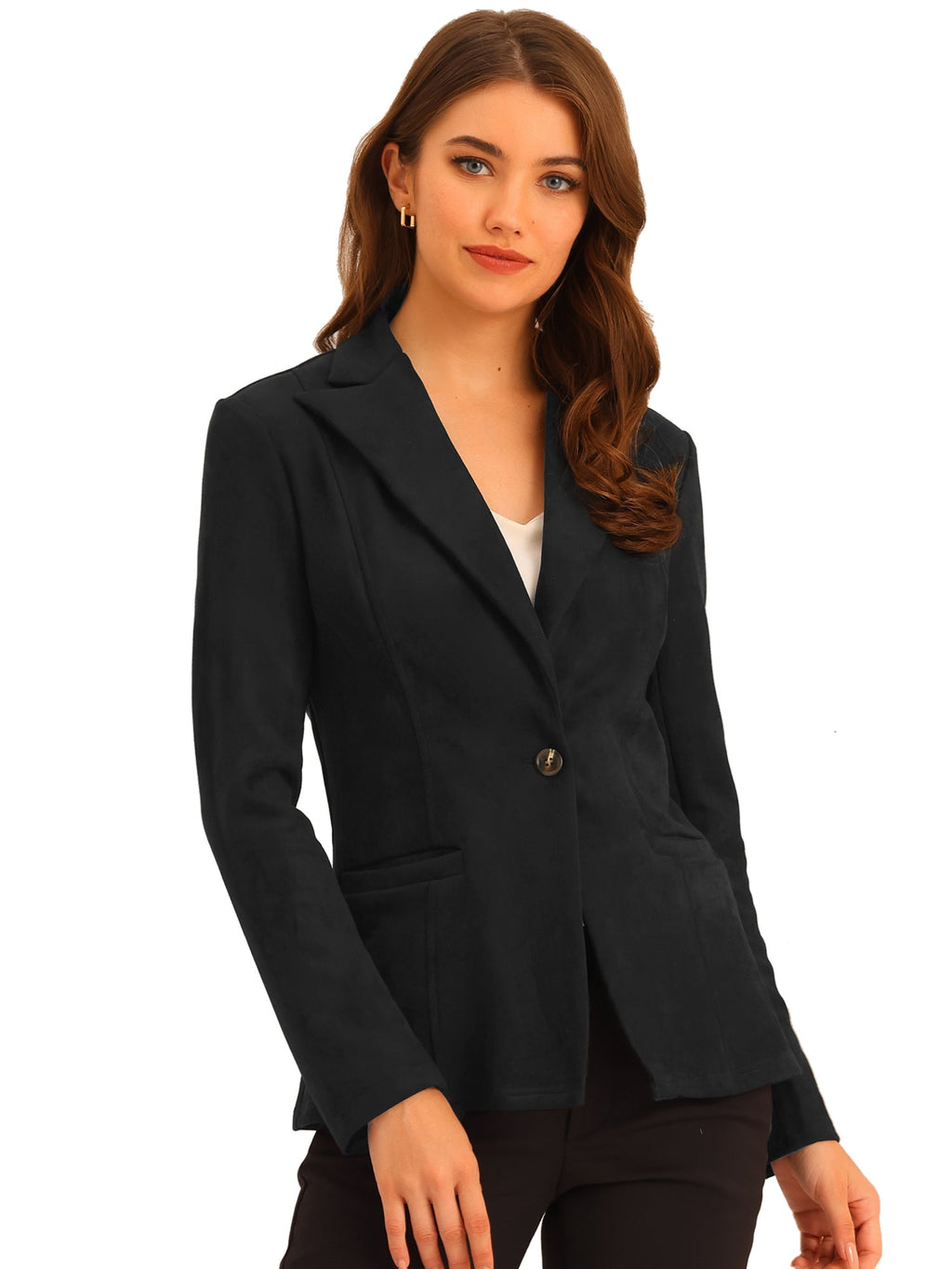 Stretch Solid Faux Suede Blazer