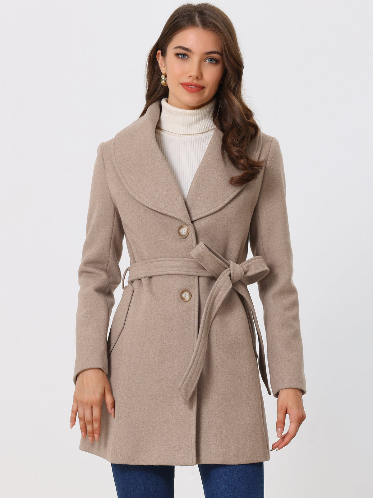 Round Lapel Belted Trench