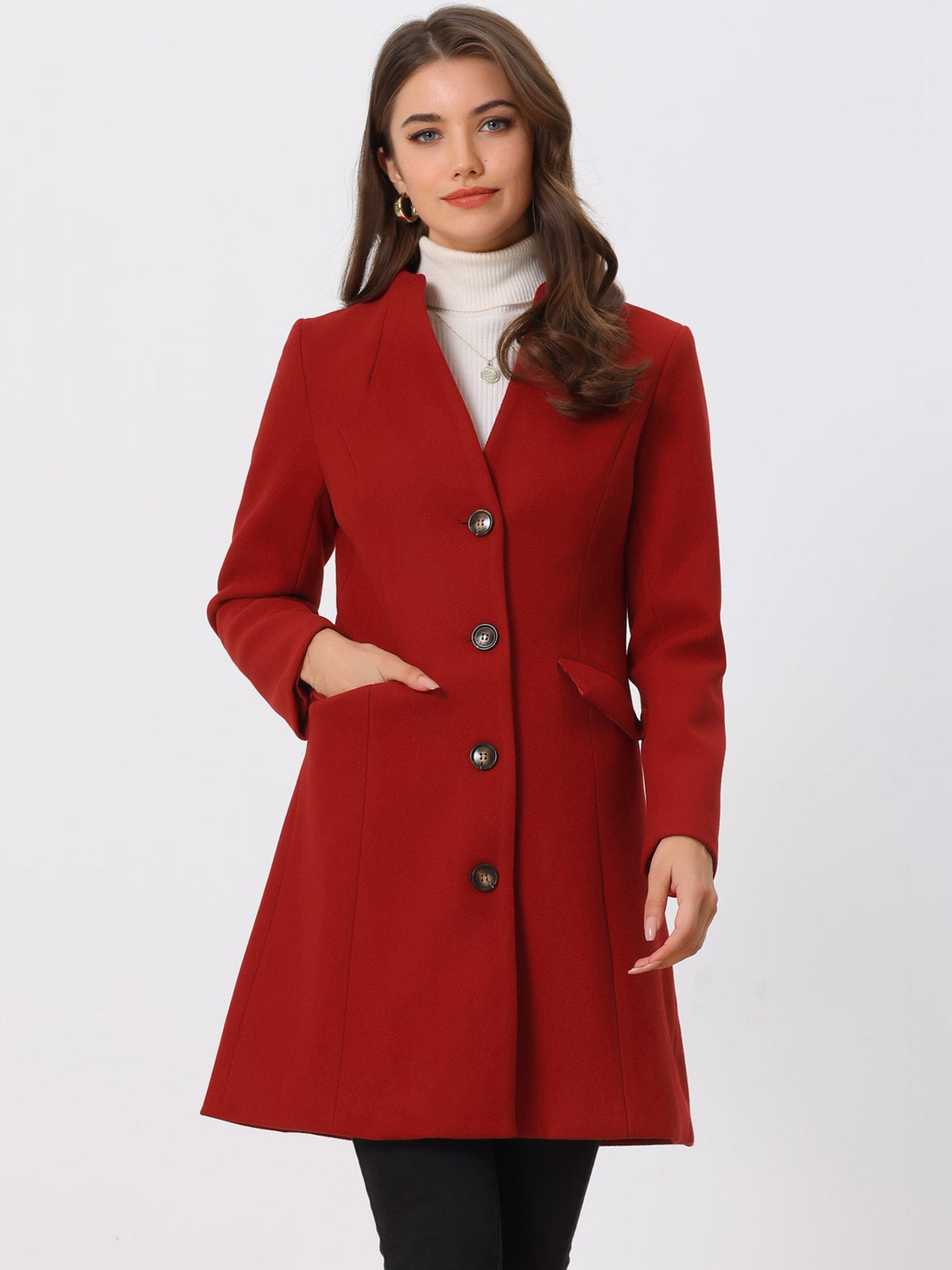 Slant Pocket Drape Single-Breasted Coat