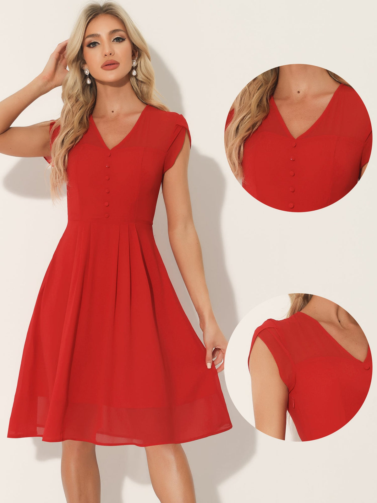 V-Neck High-Waist Chiffon Dress