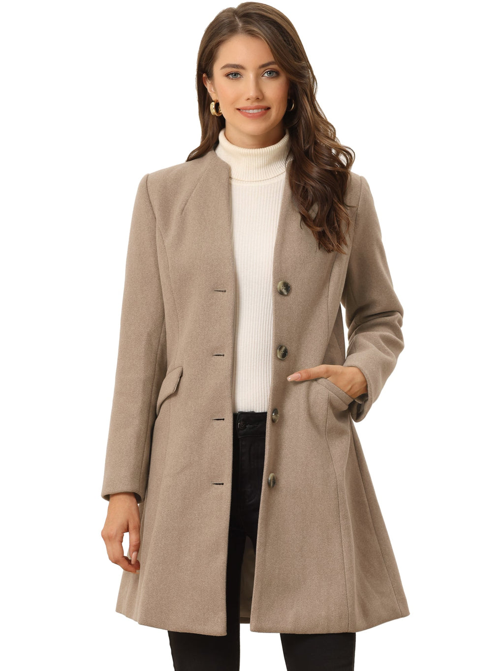 Slant Pocket Drape Single-Breasted Coat