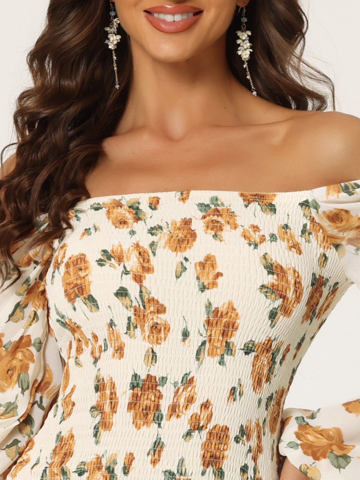 Square Neck Lantern Sleeve Mermaid Dress