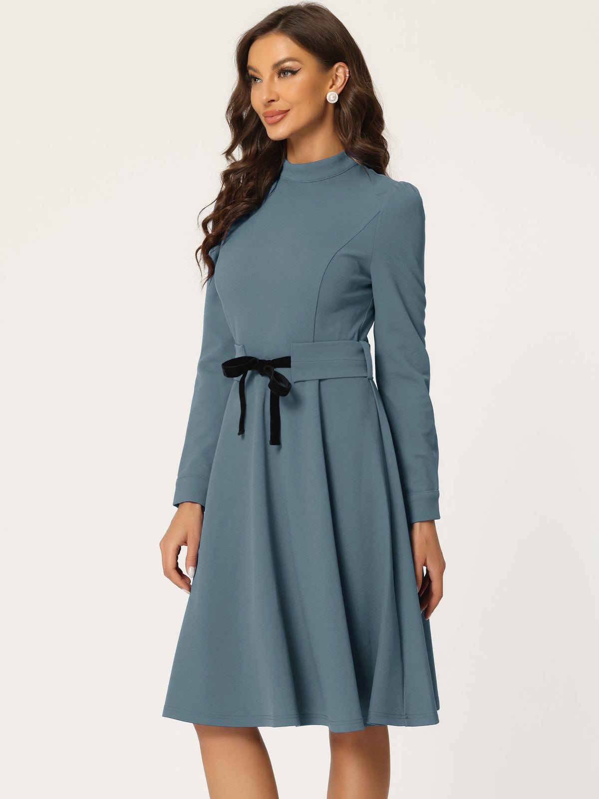 Knit Mock Neck Fit & Flare Dress