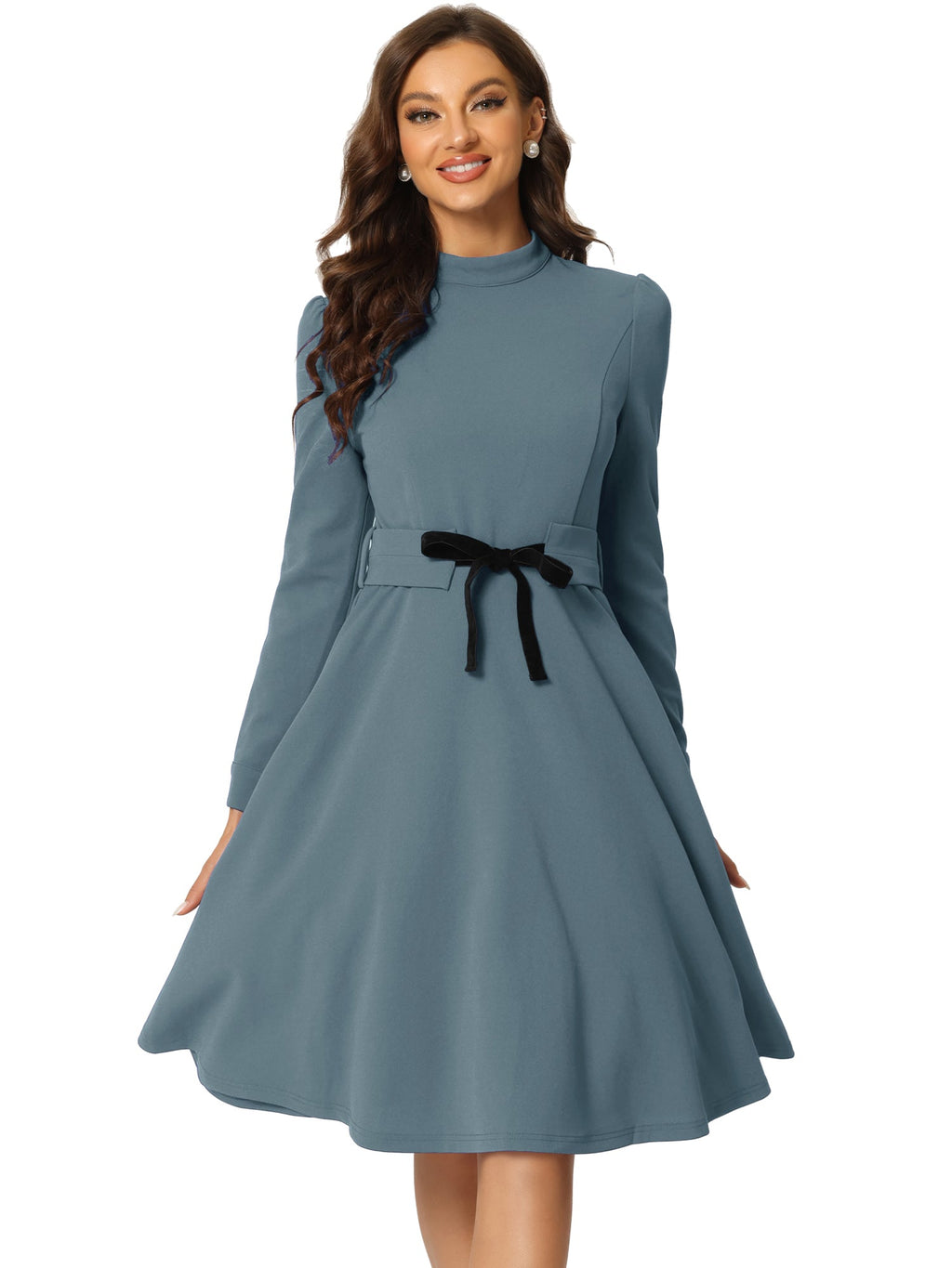 Knit Mock Neck Fit & Flare Dress