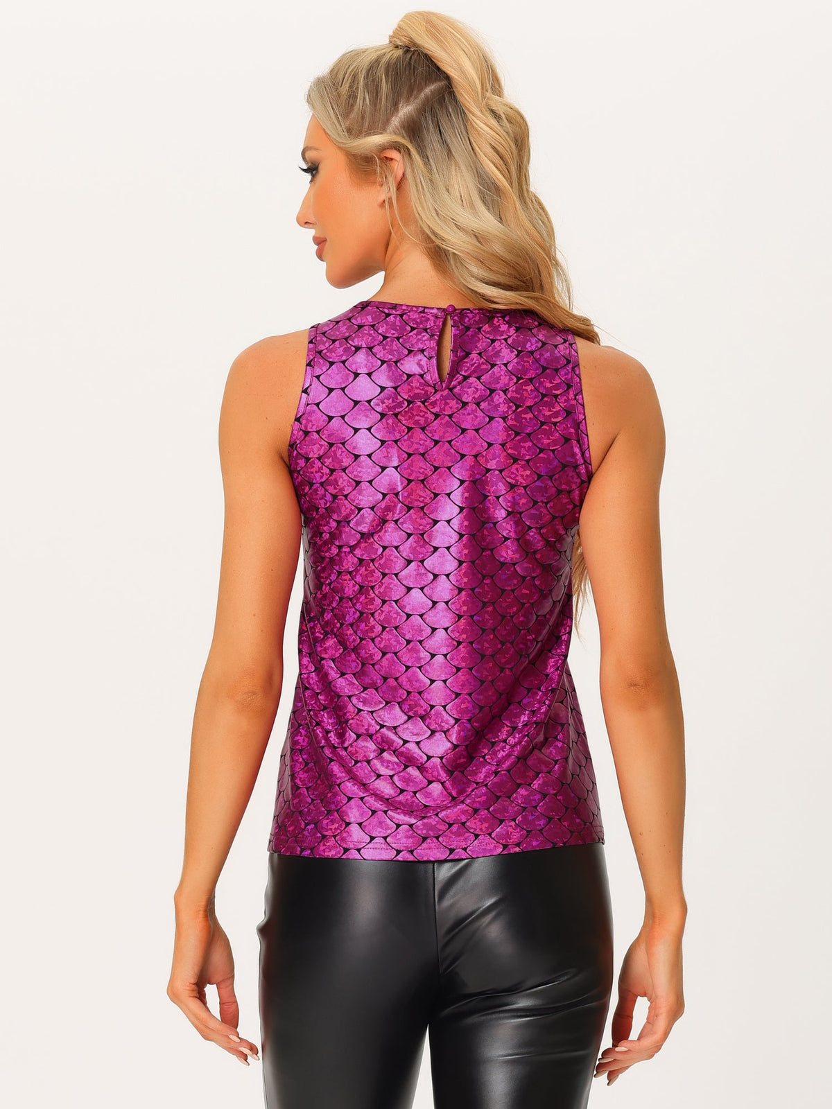 Metallic Crew Neck Sleeveless Top