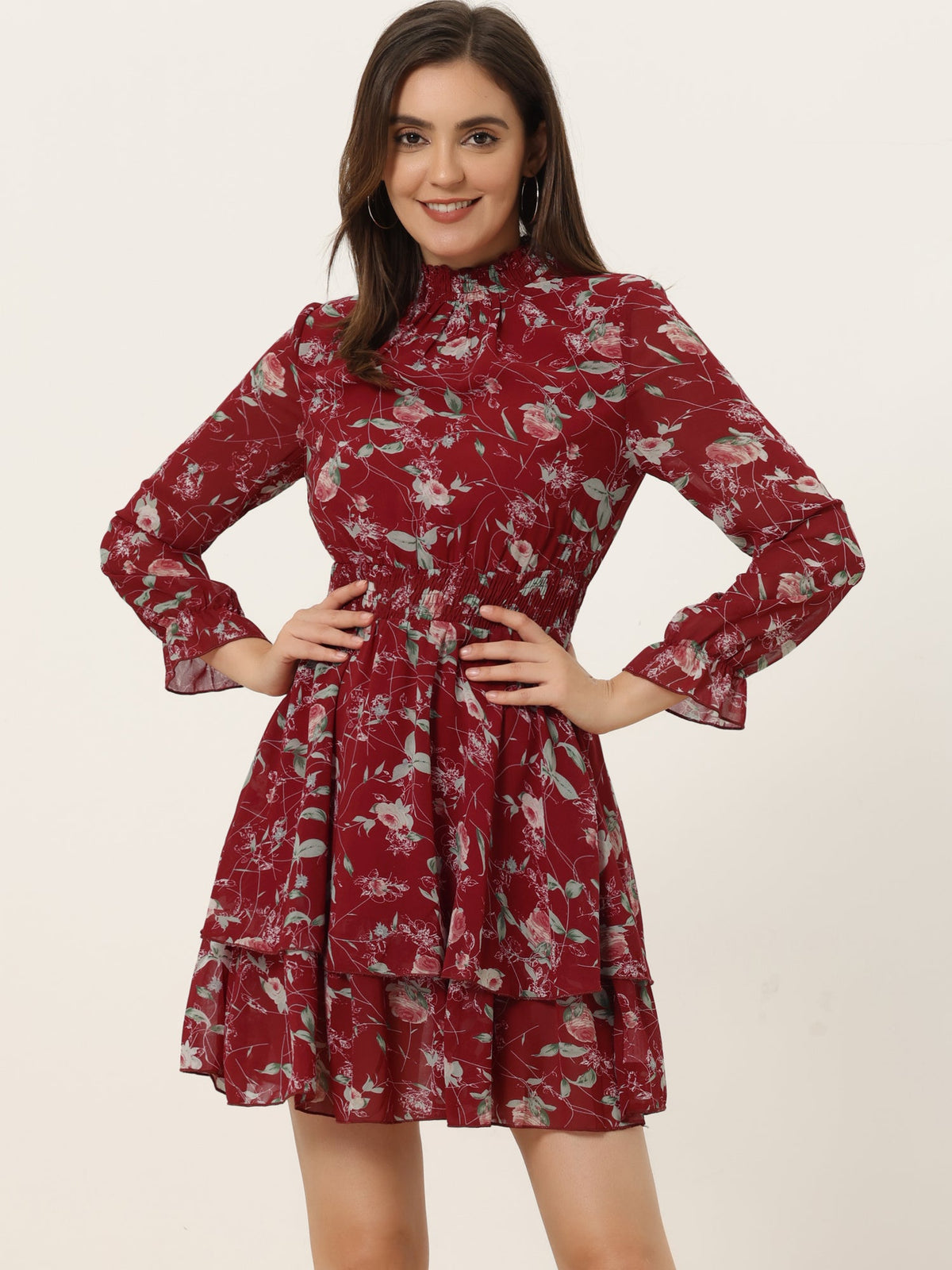 Smocked Chiffon Floral Mini Dress