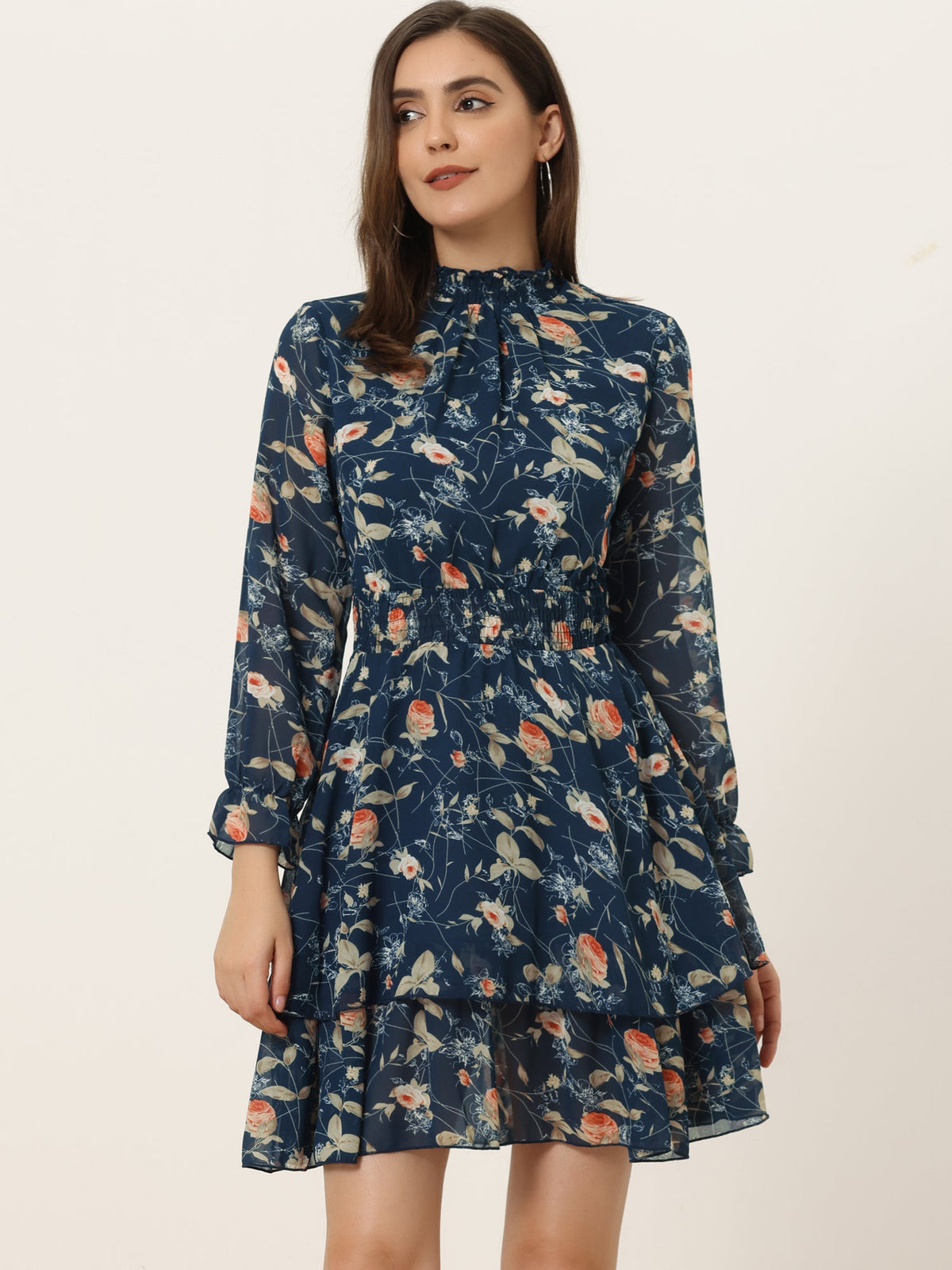 Smocked Chiffon Floral Mini Dress