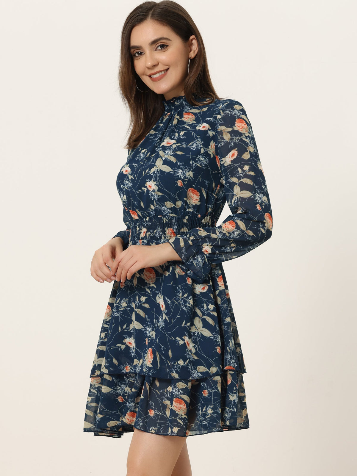 Smocked Chiffon Floral Mini Dress