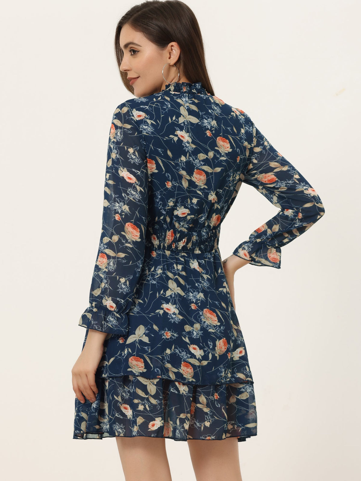 Smocked Chiffon Floral Mini Dress