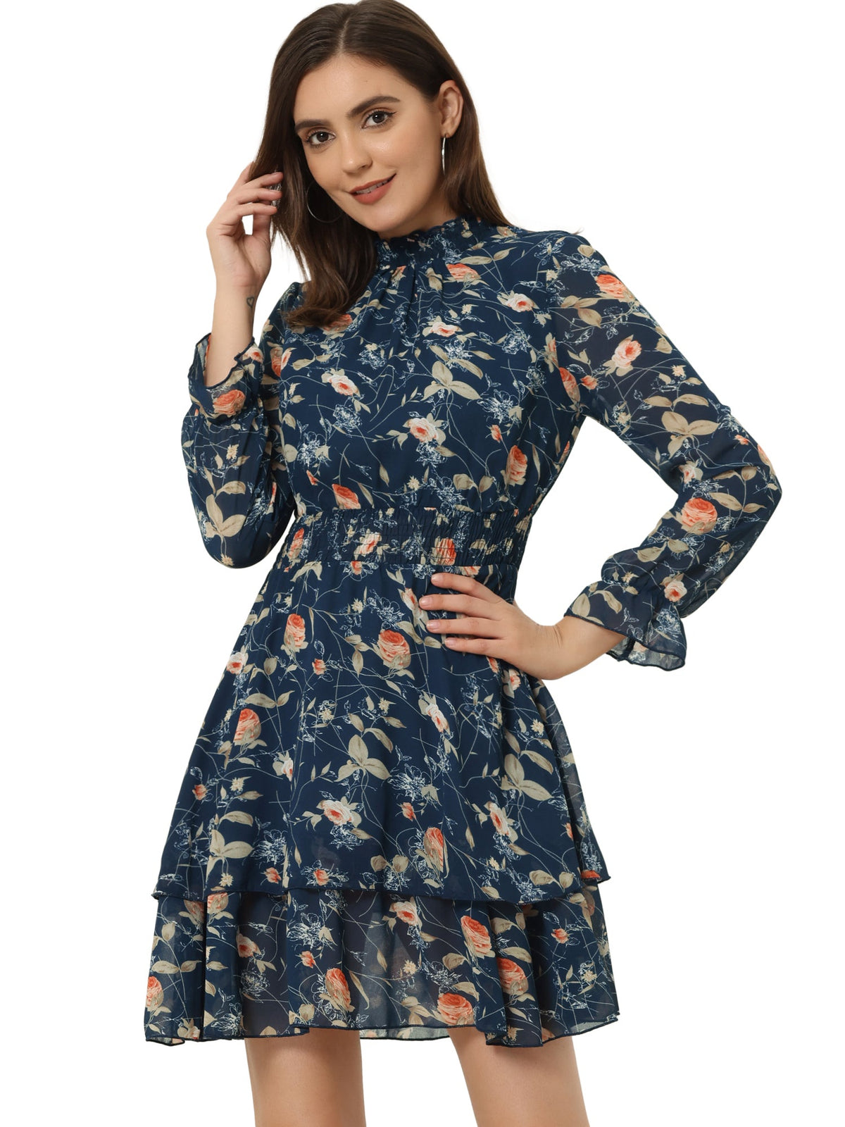 Smocked Chiffon Floral Mini Dress