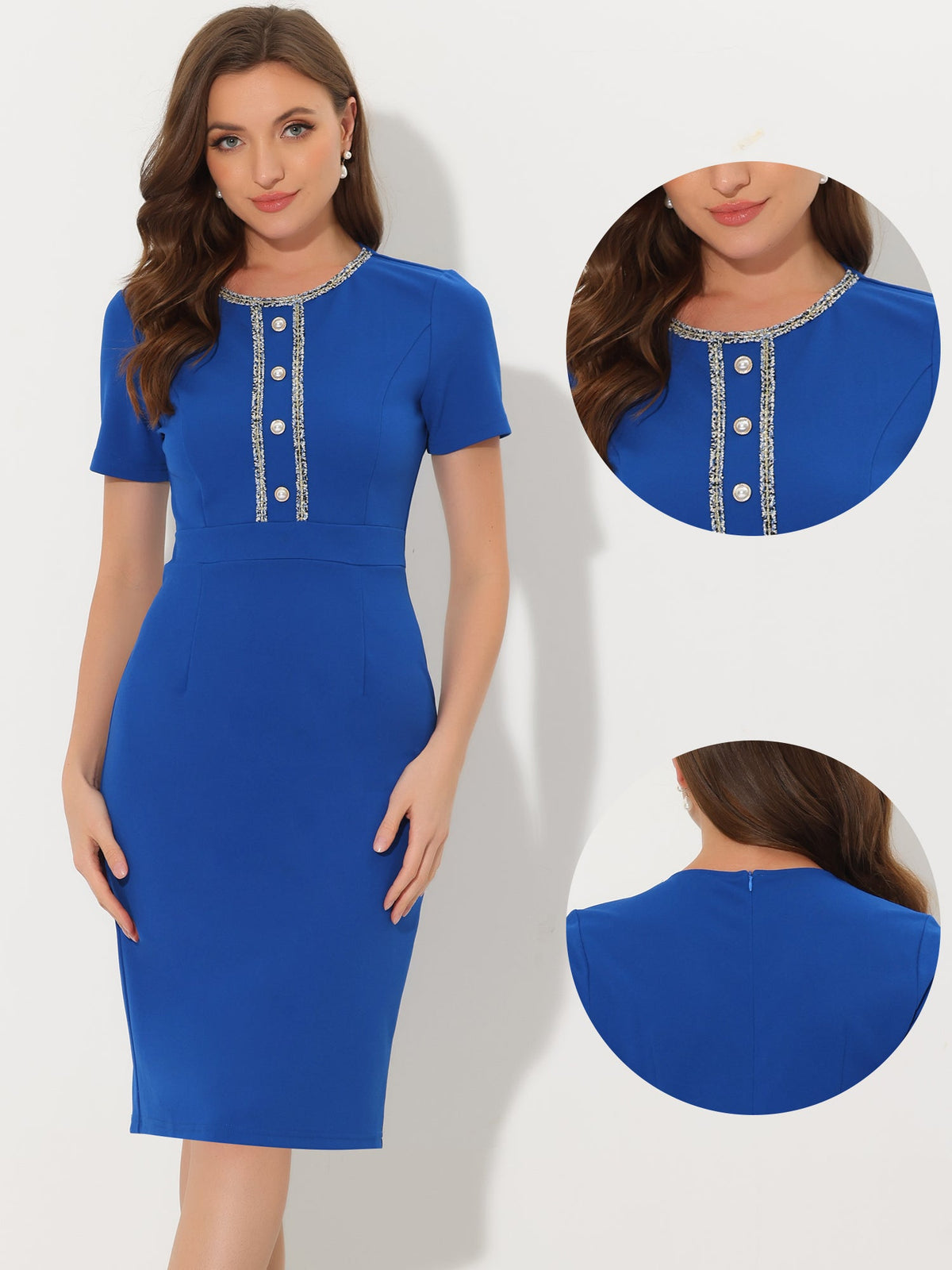 Tweed-Trim Work Dress