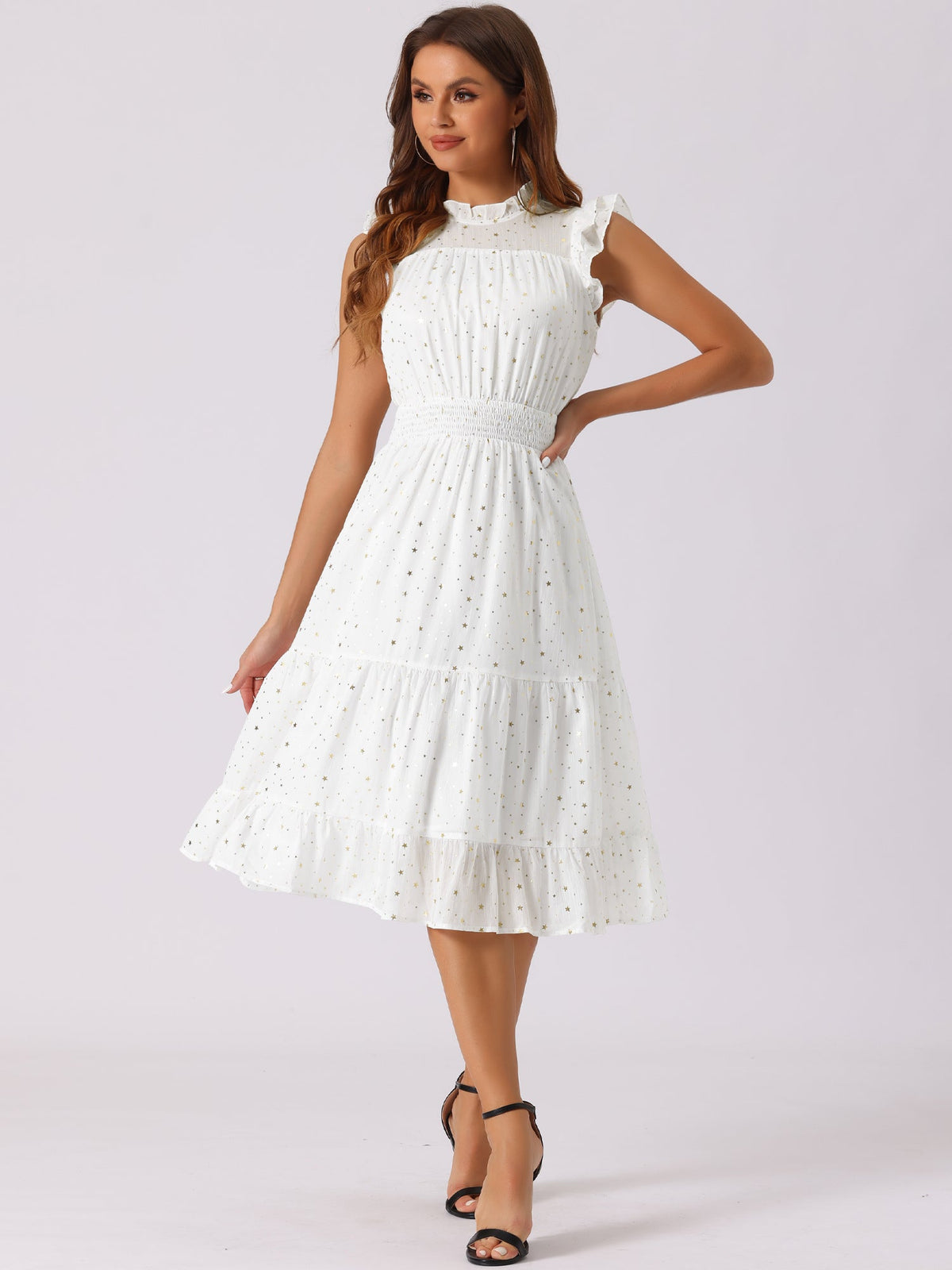 Star Print Sleeveless A-Line Dress