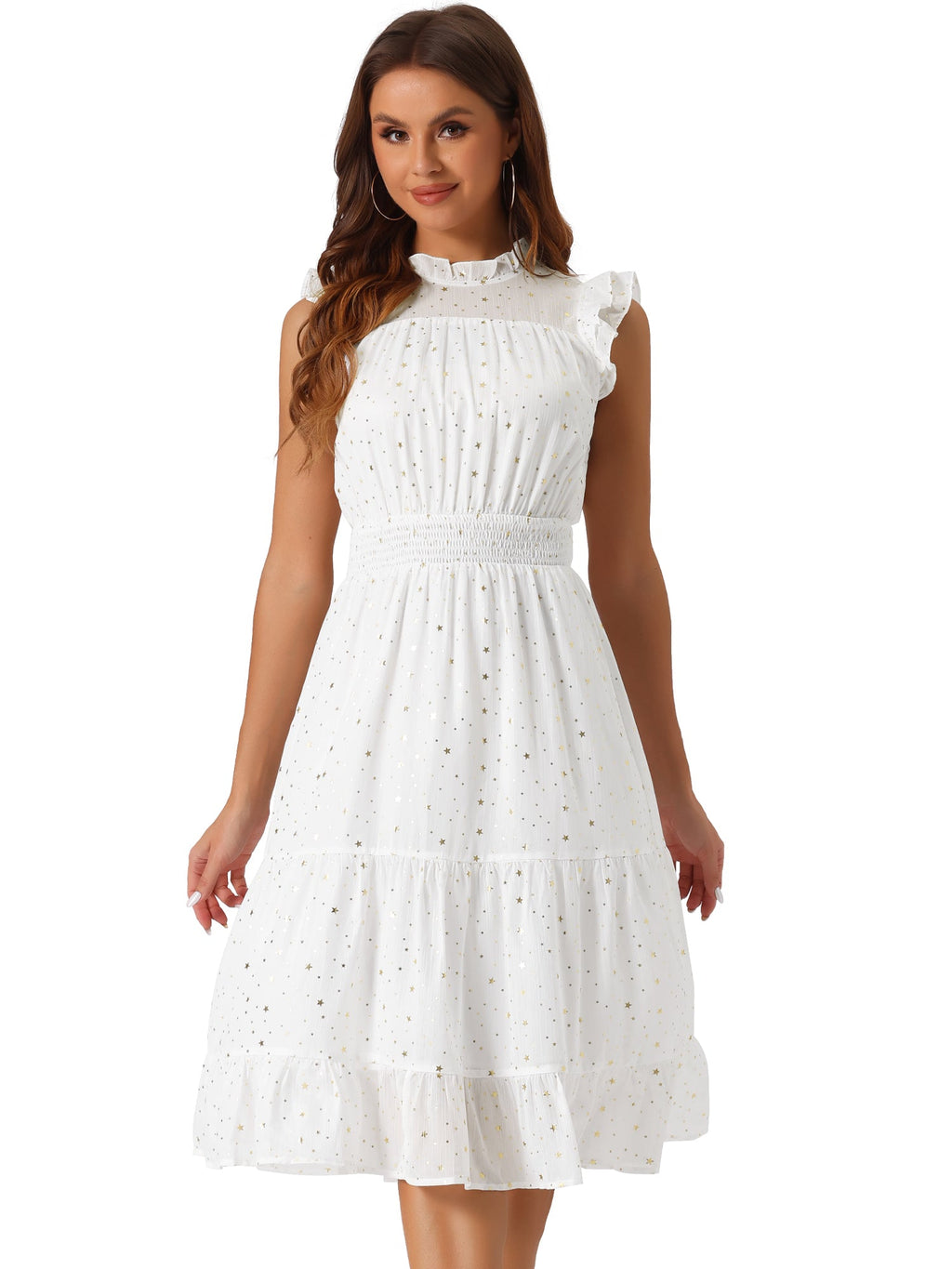Star Print Sleeveless A-Line Dress