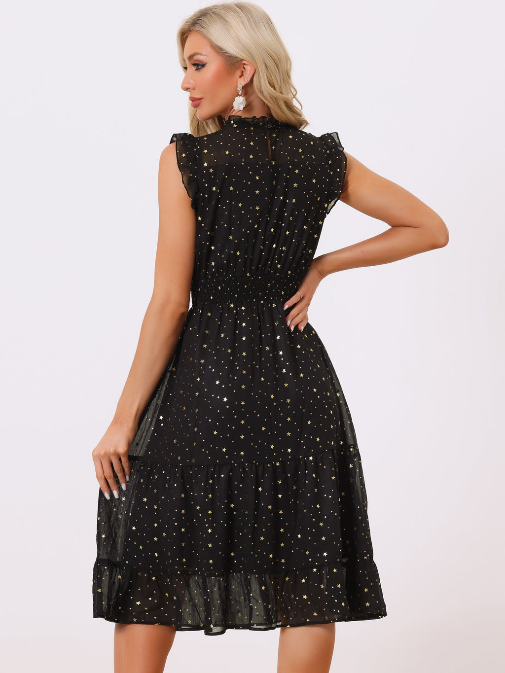 Star Print Sleeveless A-Line Dress