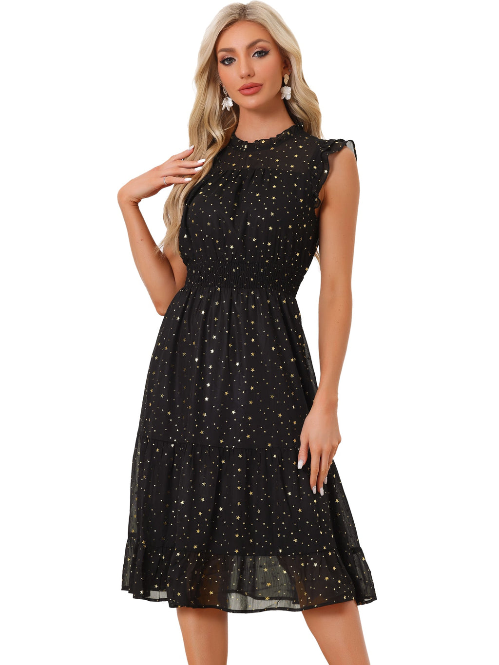 Star Print Sleeveless A-Line Dress