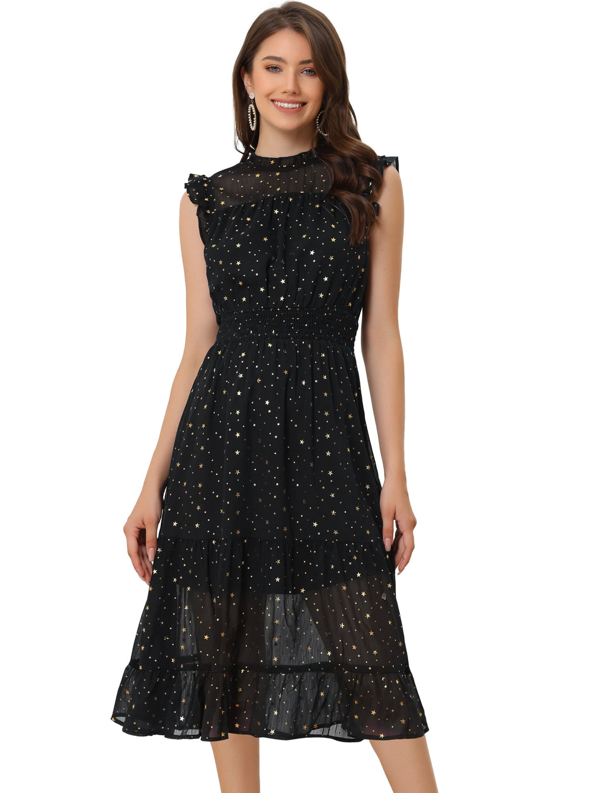 Star Print Sleeveless A-Line Dress