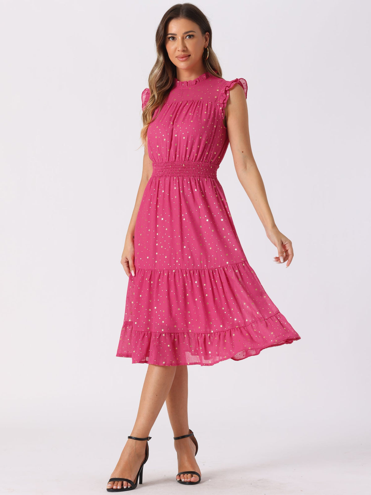 Star Print Sleeveless A-Line Dress
