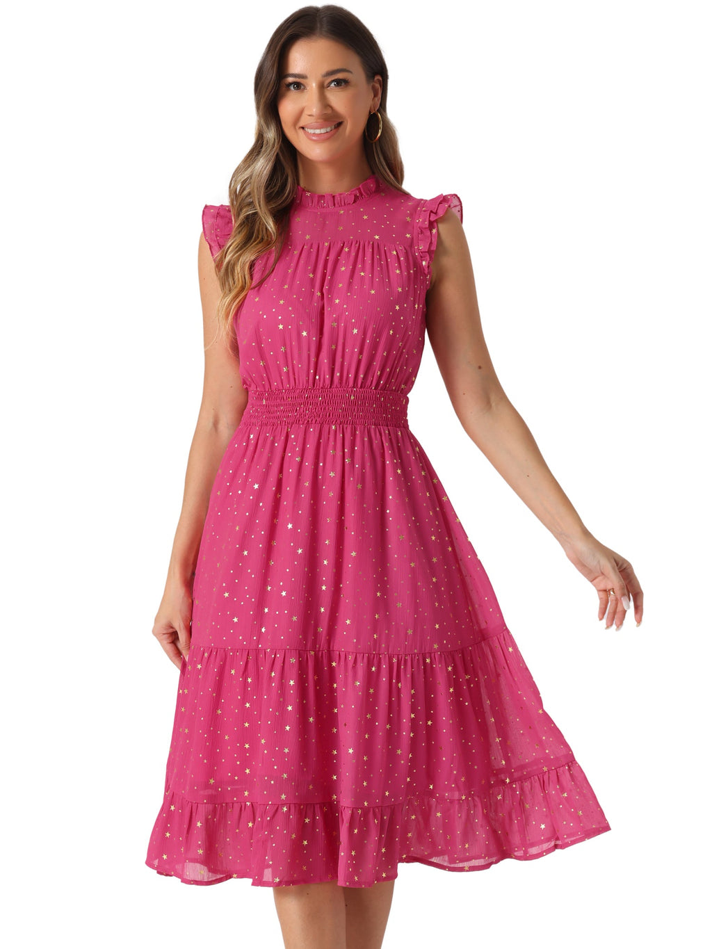 Star Print Sleeveless A-Line Dress