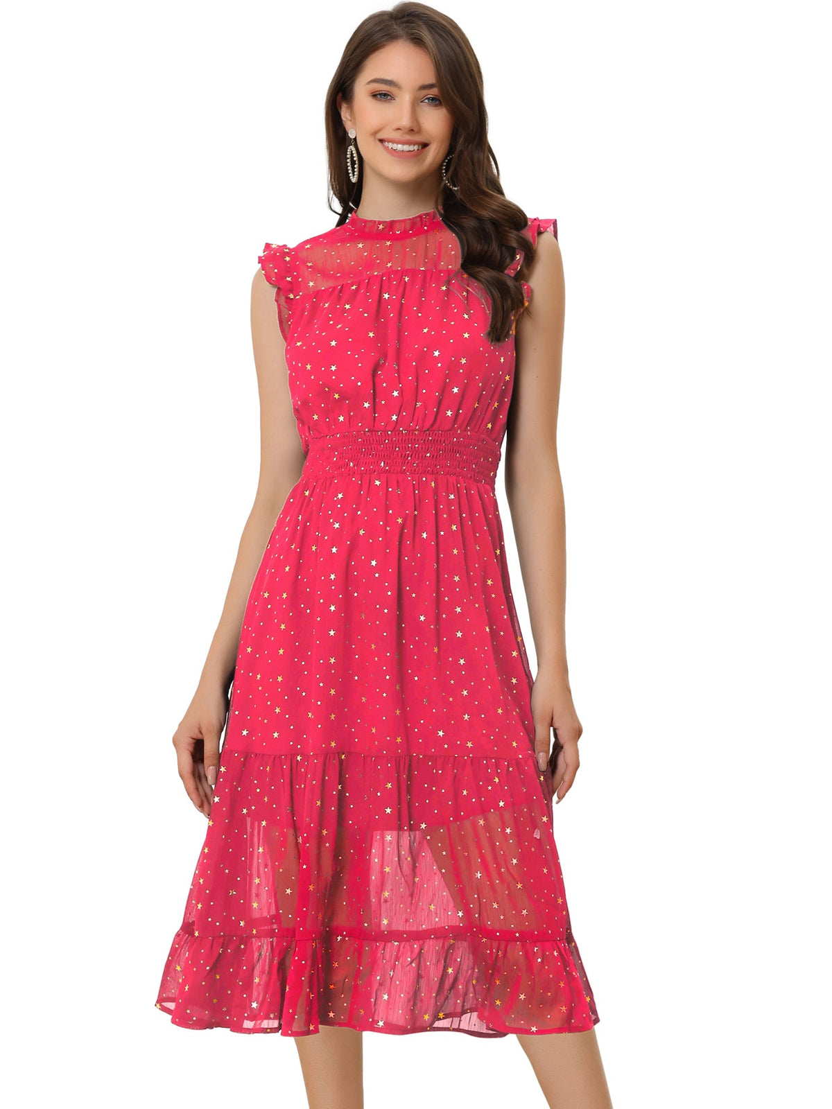 Star Print Sleeveless A-Line Dress