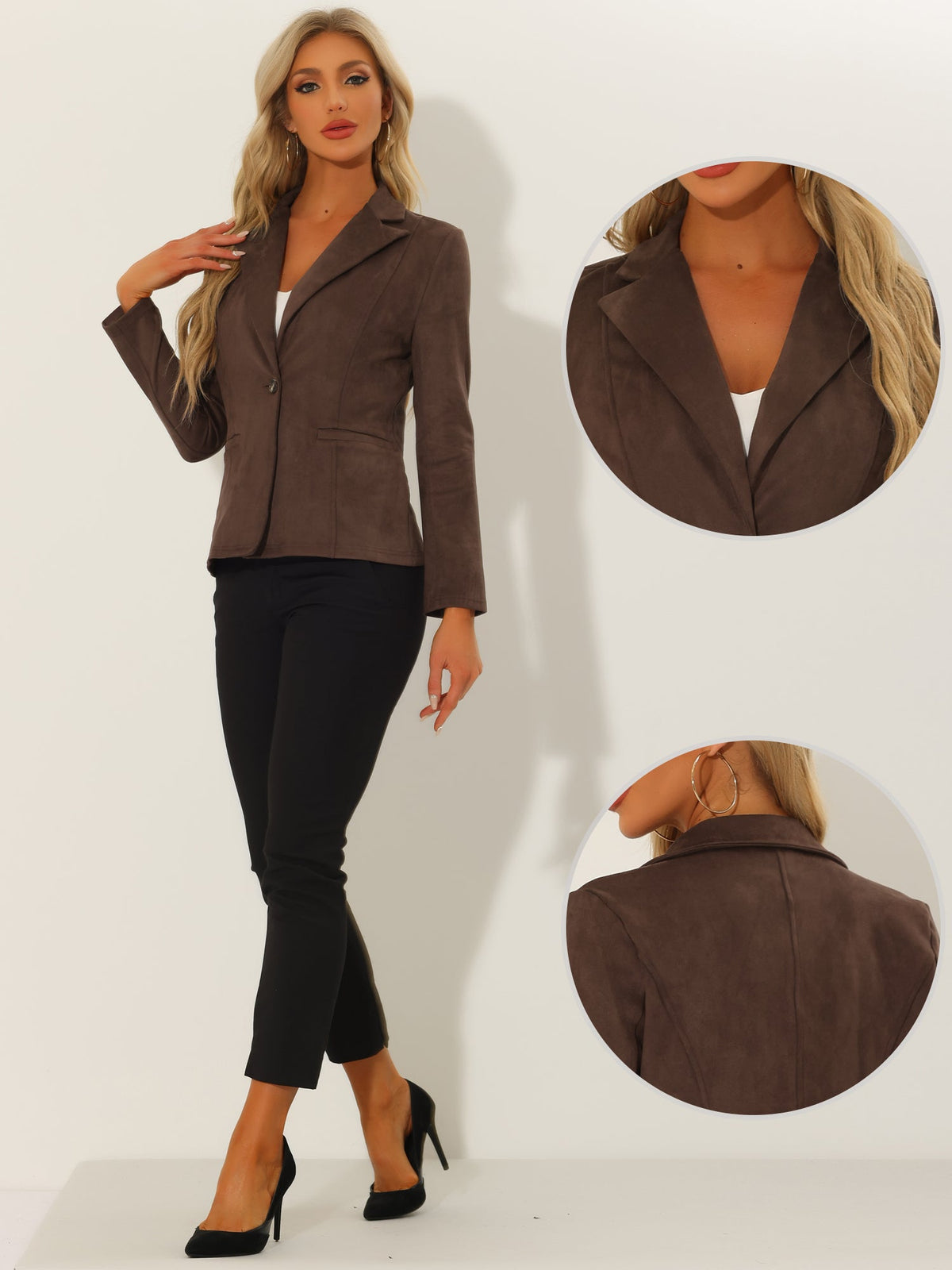 Stretch Solid Faux Suede Blazer