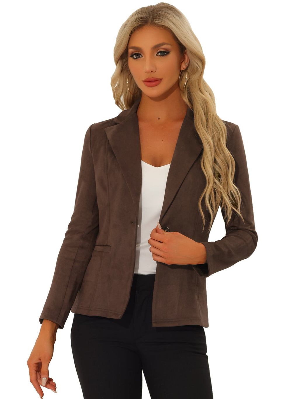 Stretch Solid Faux Suede Blazer