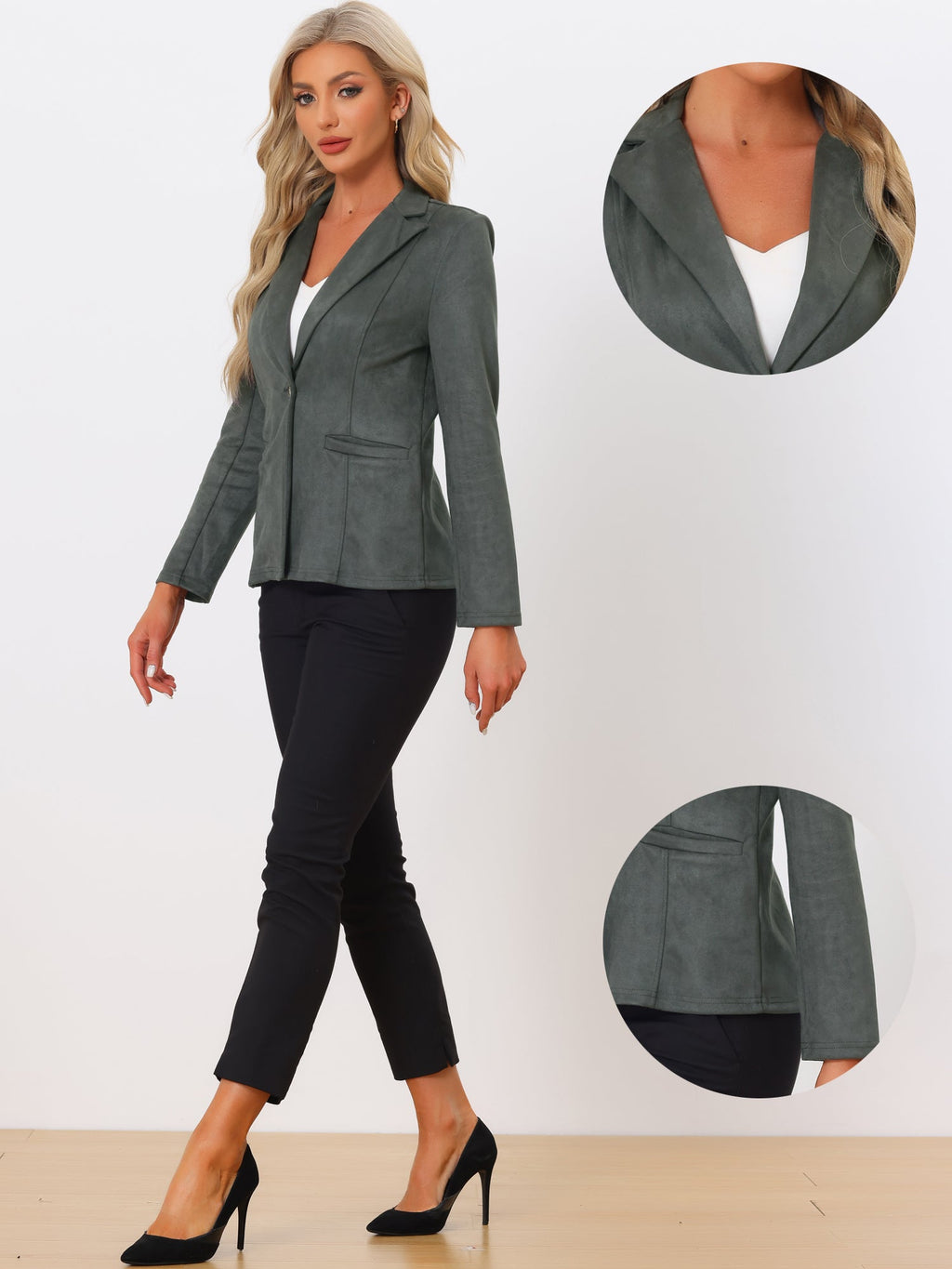 Stretch Solid Faux Suede Blazer