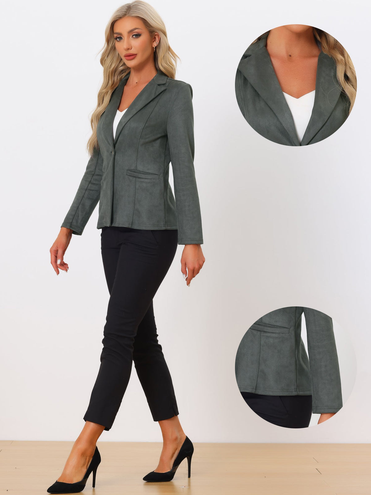 Stretch Solid Faux Suede Blazer