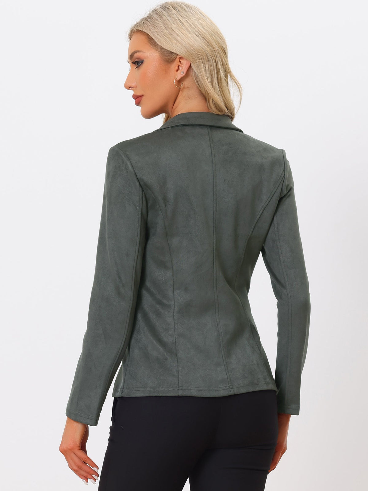 Stretch Solid Faux Suede Blazer