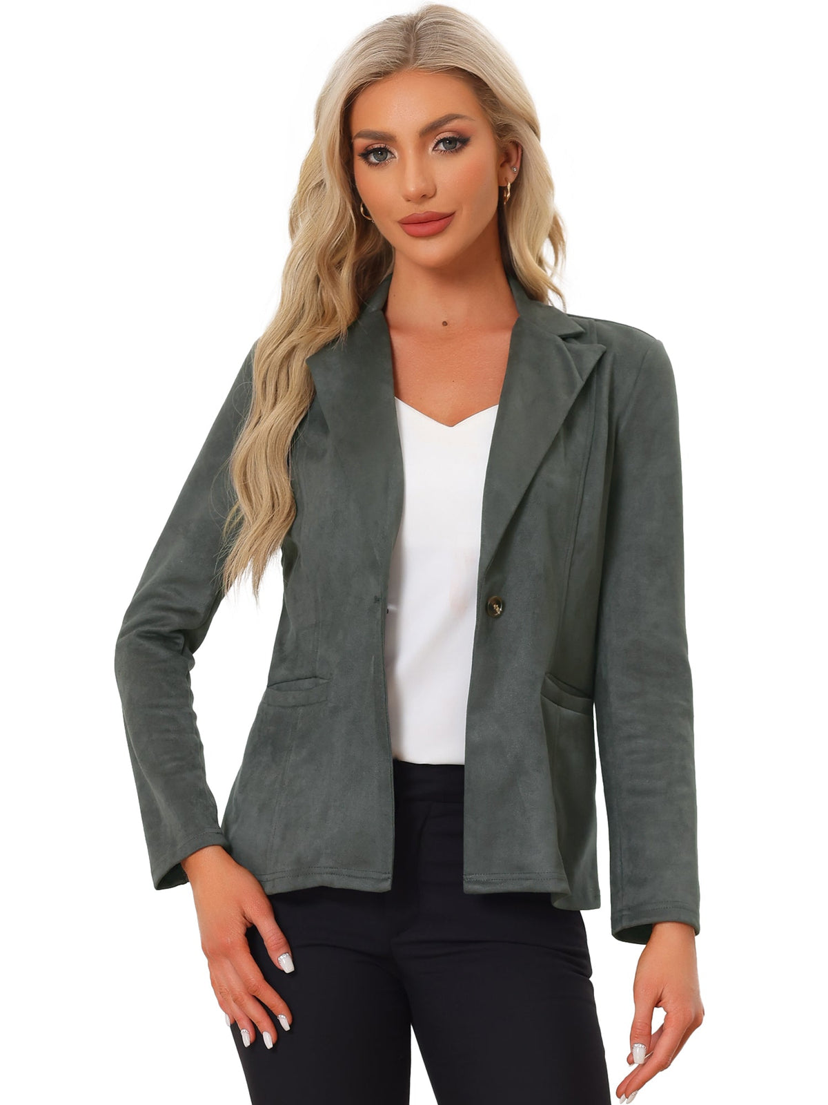 Stretch Solid Faux Suede Blazer
